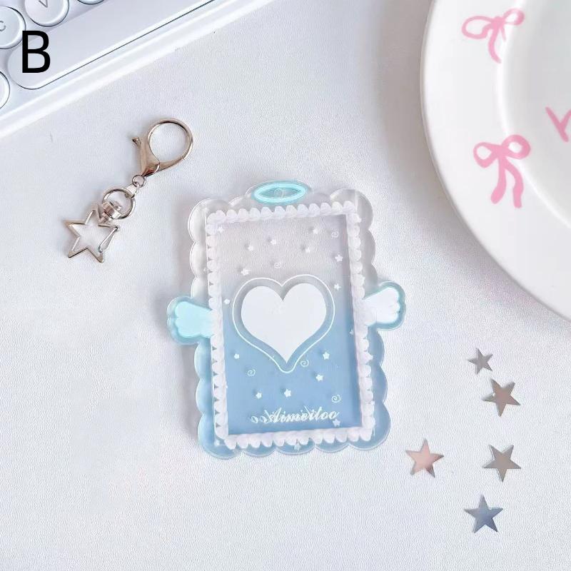1Pcs Cute Acrylic Kpop Pocard Holder Angel Wing Design Star Keychain For Fans Po Collection Id Card Display Bag Pendant