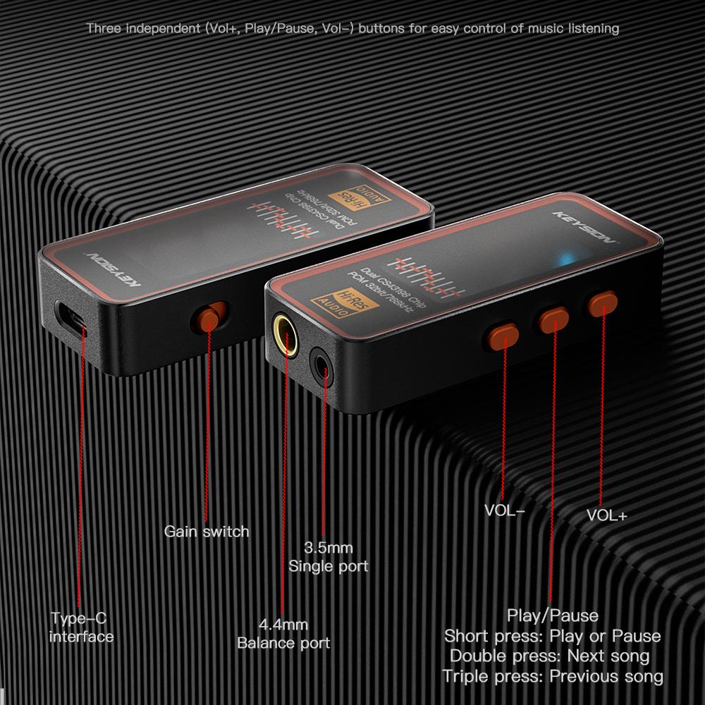 KEYSION Dual CS43198 DAC Audio Decoder 768kHz DSD256 USB Type-C to 3.5/4.4mm Lossless HiFi Headphone Amplifier for iOS Android PC