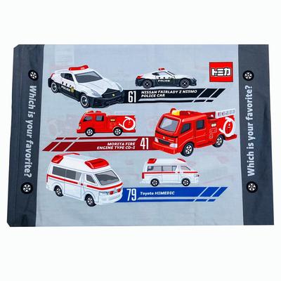 MORIPiLO Kinderkissenbezug, Flaches Profil, Design mit Tomica Polizeiauto, Feuerwehrauto und Krankenwagen, Grau, ca.. 28x39cm, Hautfreundliche 100% Baumwolle