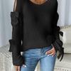 Damen Herbst Winter Pullover und Strickwaren Rundhals Schleife Langarm Strickpullover Tops