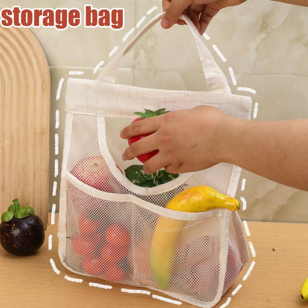 Large Capacity Vegetable Storage Bag Hollow Widen Handle Underwear Socks Hanging Bag Breathable Reusable Kitchen Mesh Bag Home