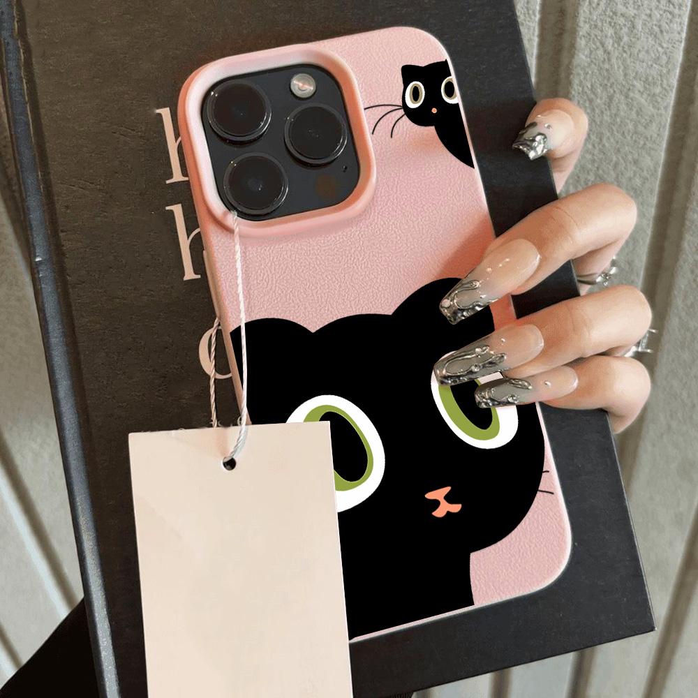 Custodia per telefono gatto nero carino per custodia iPhone 16 Pro Max iPhone 13 11 15 12 14 Pro Max Plus in silicone antiurto opaca in pelle