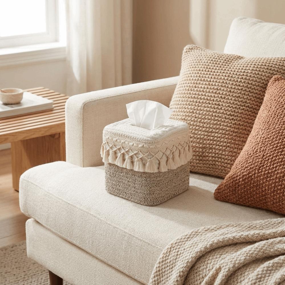Hand-woven Minimalist Tissue Box Rustic Napkin Storage Box Storage Rack Woven Tissue Box  Vanity