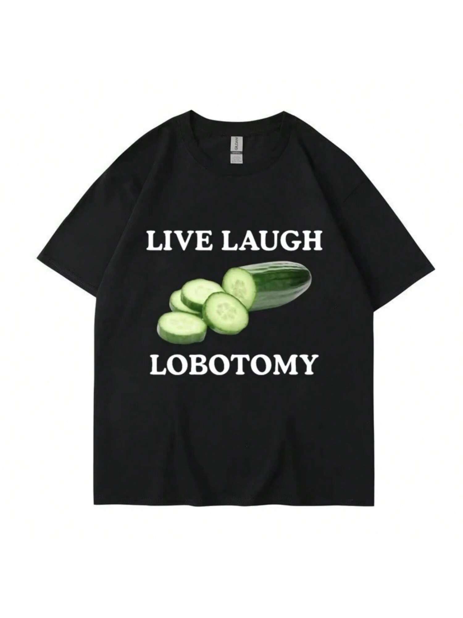 Live Laugh Lobotomy Cucumber Funny Meme T-Shirt unisex Wounisex Creativity Humor T Shirt Summer Pure Cotton Casual Tops Streetwear S разноцветный