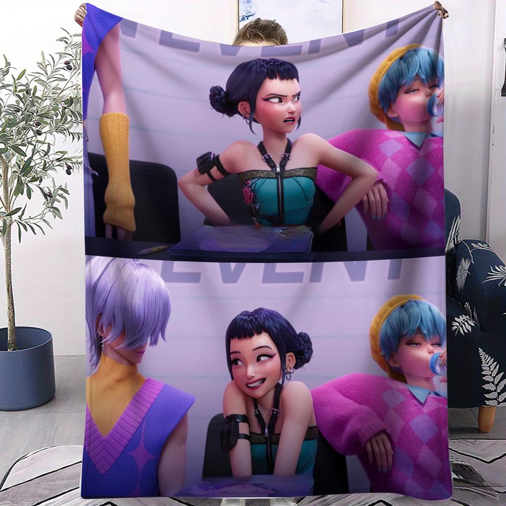 Popular KPop Devil Hunter Print Pattern Blanket Multifunctional Living Room Sofa Bed Office Camping Picnic Huntrix Fan Gift