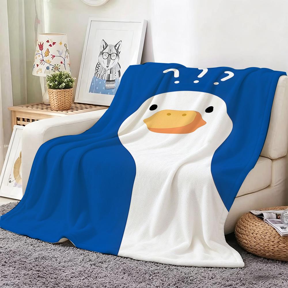 Cartoon Fun Duck Pattern Throw Lightweight 240g Flannel Blanket Soft Skin-friendly for Summer Cooling