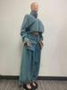 Two-Piece Retro Denim Workwear Set: Wide-Leg Trousers & Short Jacket for Women