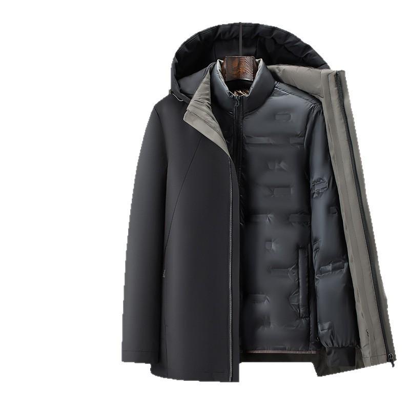 Men's Windproof Winter Down Jacket with Detachable Liner - Middle-Aged Business Style