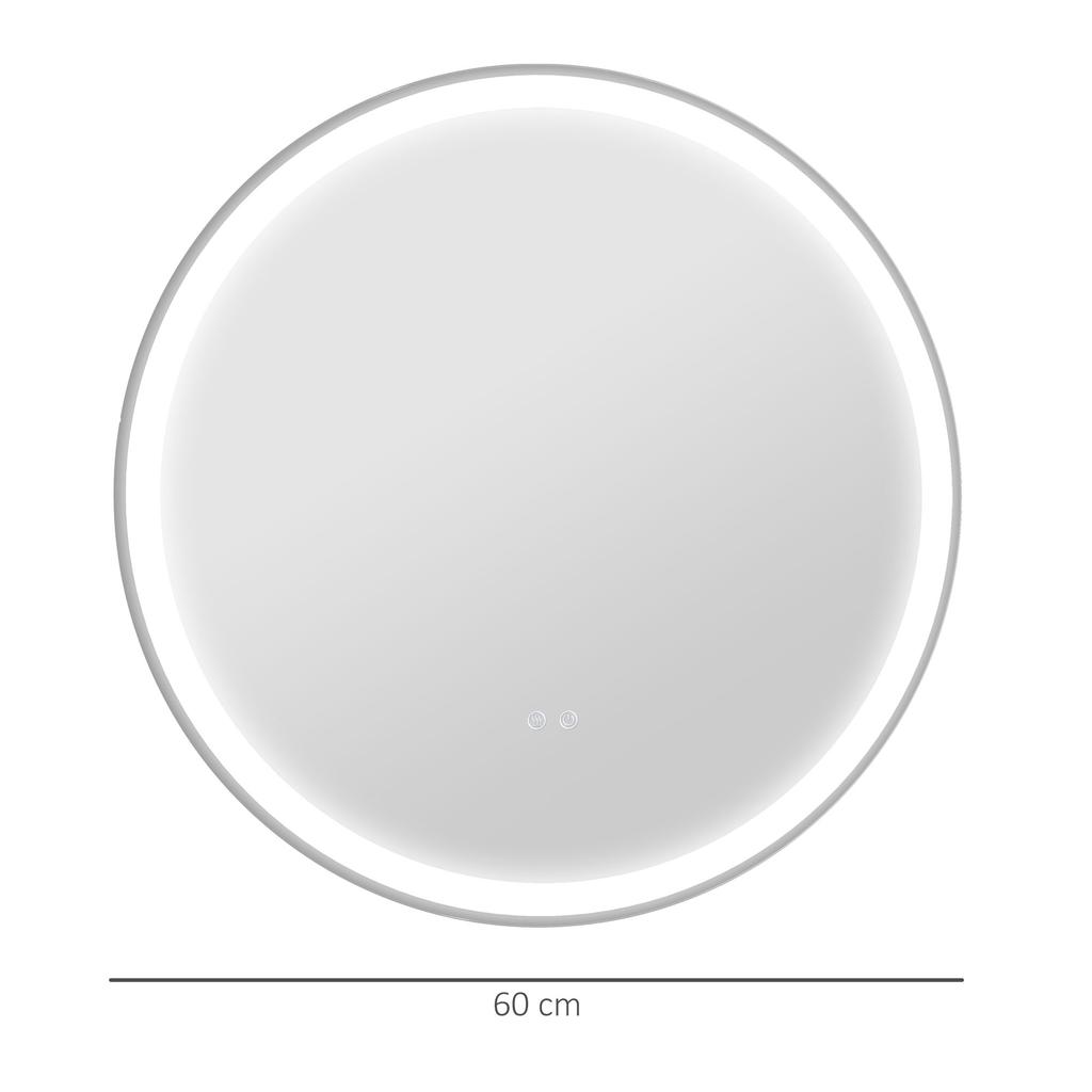 Round Bathroom Mirror with LED Lights, Wall Mount Dimmable Makeup Mirror with 3 Temperature Colours, Defogging Film and Memory Function, Frameless