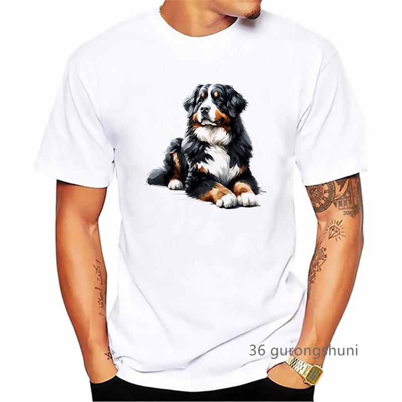 Bernese Mountain Dog Animal Printed T Shirt MenS Clothing Funny White Tshirt Homme Summer Fashion TShirt