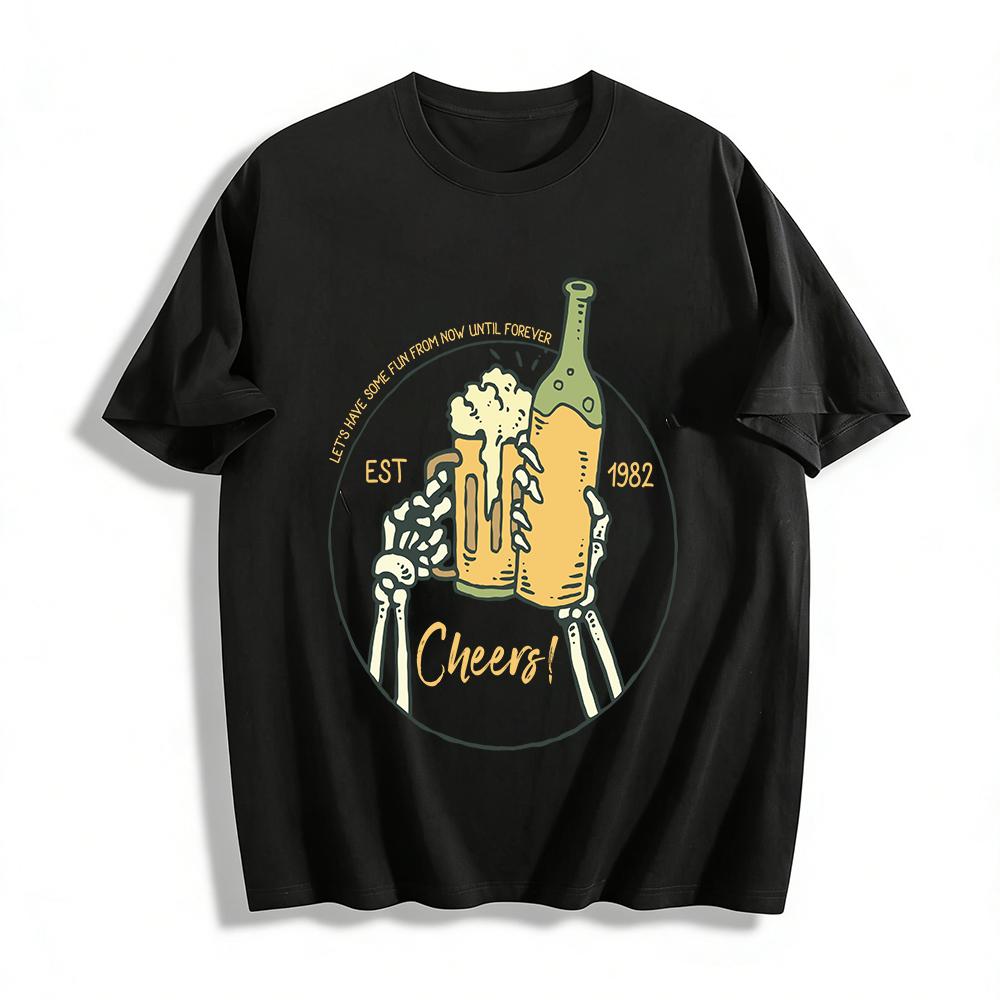 

Vintage Skull Cheers Graphic Tee EST1982 Casual Fun Short Sleeve Pure cotton T-shirt XXS