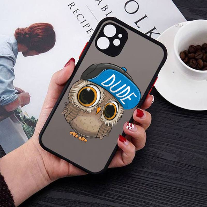 Cute Owl Phone Case for iPhone X XR XS 7 8 Plus 11 12 13 Pro MAX 13mini Translucent Matte Case