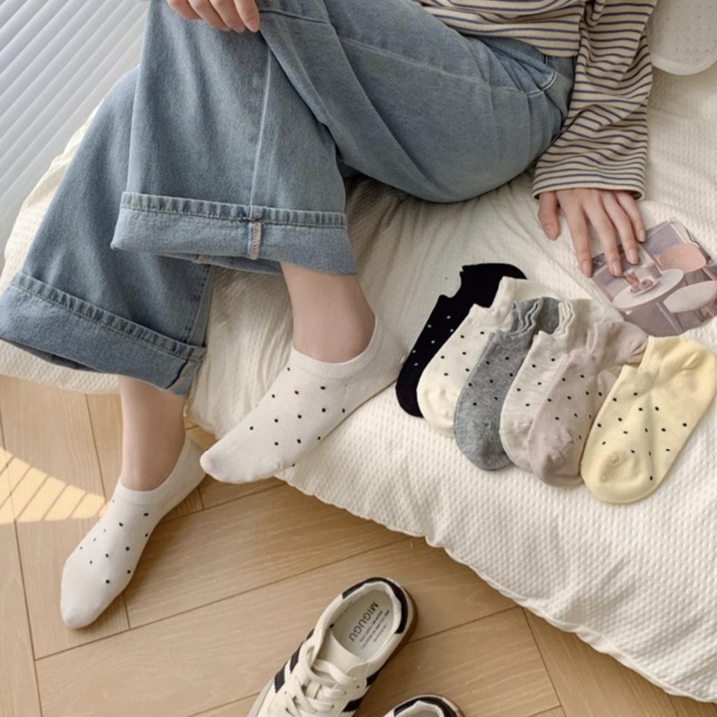 Seasonal Shallow Mouth Boat Socks Socks Women'S Solid Color Polka Dots Do Not Fall Off And Invisible Socks Summer Women