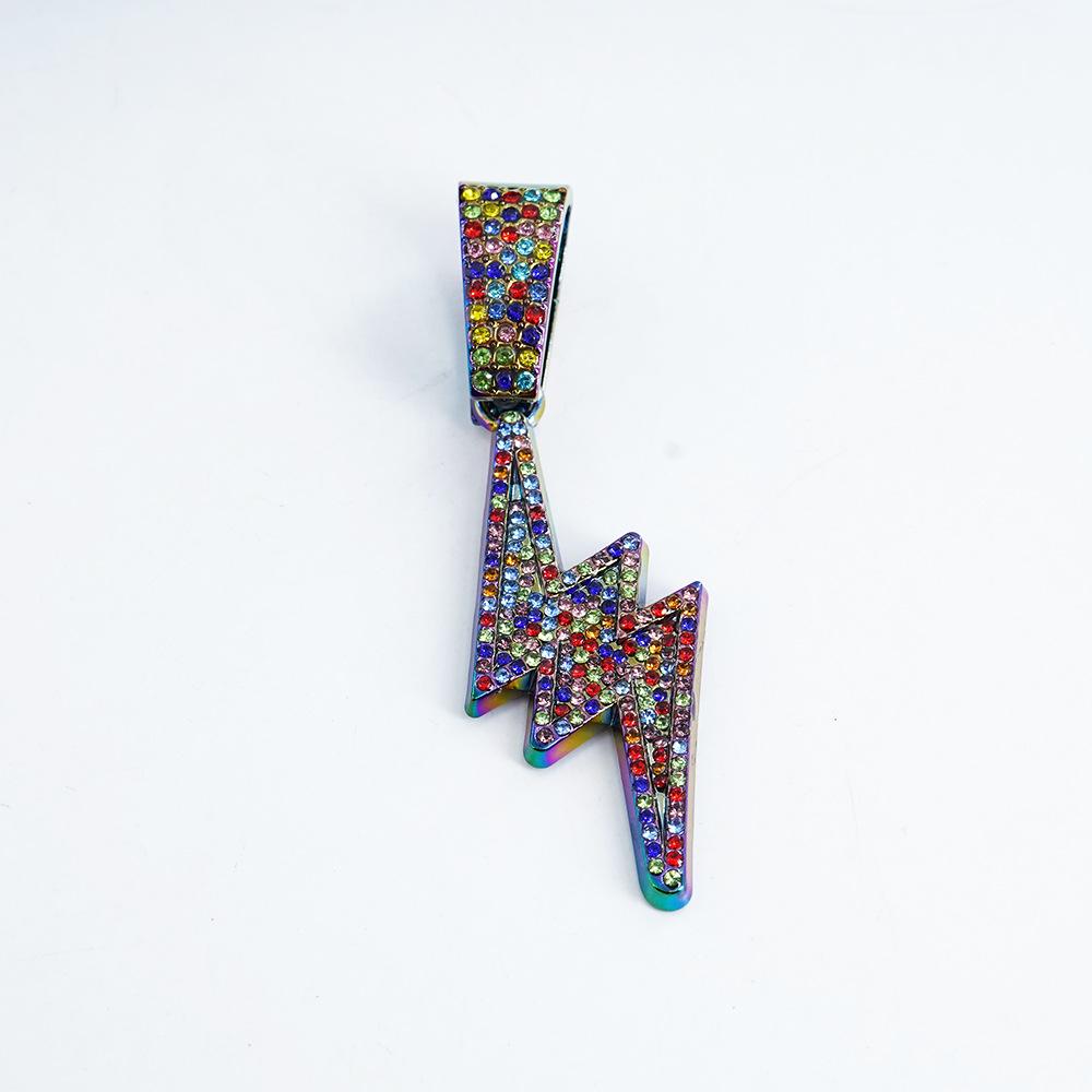 Дизайнерский стиль легкая роскошь крутой полный бриллиант разноцветная молния кулон ожерелье хип-хоп стиль хип-хоп рэп одежда мужские аксессуары