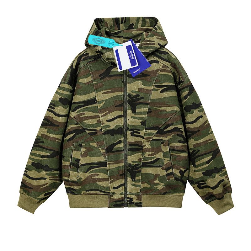 Wassup American-Style Deconstructed Heavyweight Cardigan Sweatshirt for Men, New Loose Casual Couple Hooded Jacket for Autumn and Winter