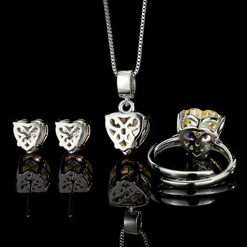 Accessories Jewelry Sets Necklaces Rings Earrings Heart-shaped High Carbon Yellow Niche Fashion Women's High-end