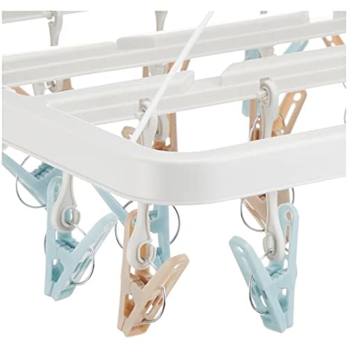 Towa Sangyo Laundry Hanger, Lateria, Small Item Drying Hanger, 24 Pinch, White, Latte, and Muted Colors, Cute, Interchangeable Clothespins, Suitable f
