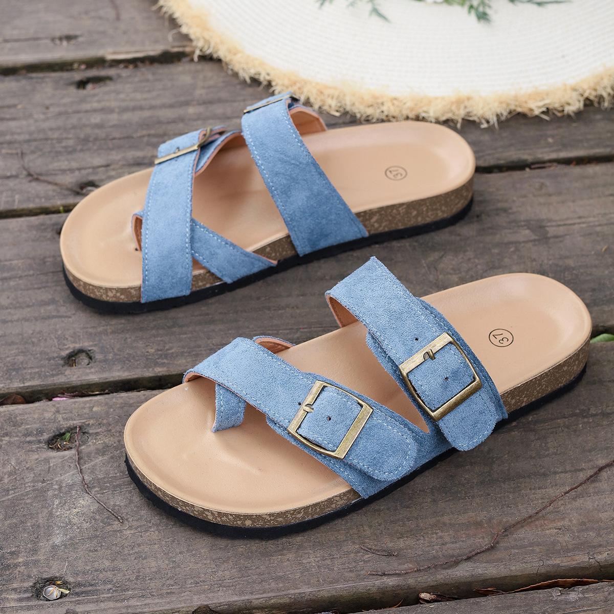 

Новый набор тапочек с открытым носком для женской моды, универсальная пляжная обувь на толстой подошве 43 синий