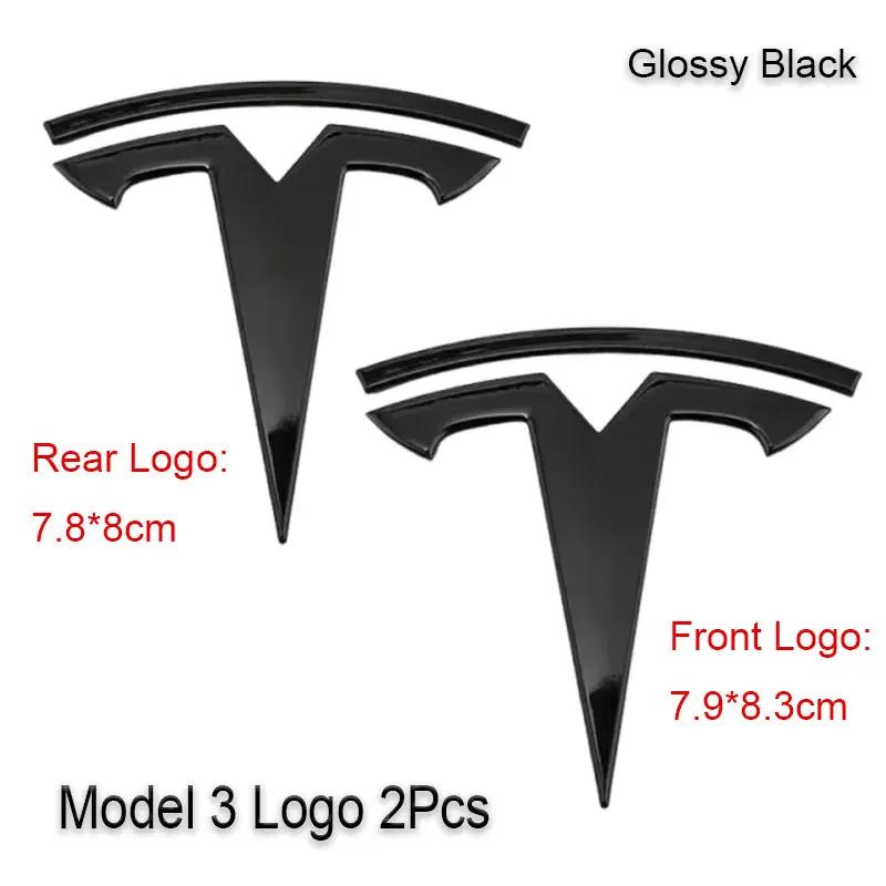 Car Sticker Tesla 2Pcs 3D ABS Black Chrome Red Carbon Car Front Hood Emblem Rear Trunk Badge Sticker For Tesla Model 3 Model Y D