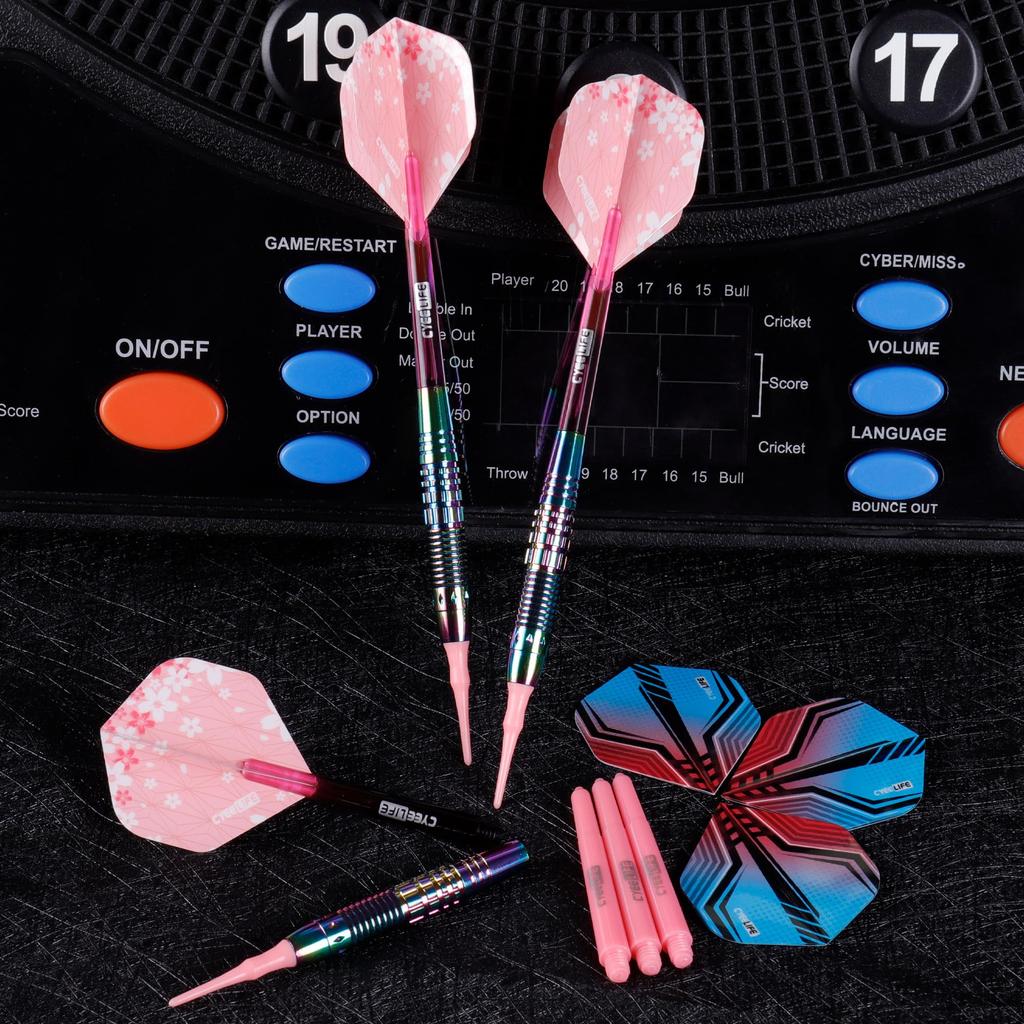 CyeeLife Dartpfeile mit Kunststoffspitze, Professionelles Softdart-Set mit 3 Pfeilen für elektronische Dartscheiben, Inklusive 6 Dartschäften, 6 Flights und einem Dartcase