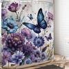 Purple Flower Butterfly Shower Curtain Vintage Floral Shower Curtains Set for Bathroom Aesthetic Violet Lilac Daisy Rustic Bath