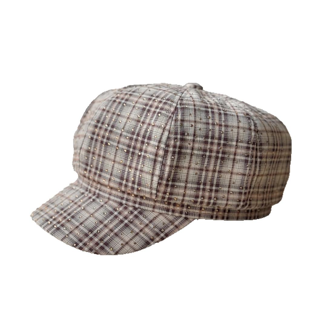 New Octagonal Hat Retro British Plaid Plaid Beret Spring and Autumn Face Showing Painter Newsboy Hat Peaked Hat Trendy