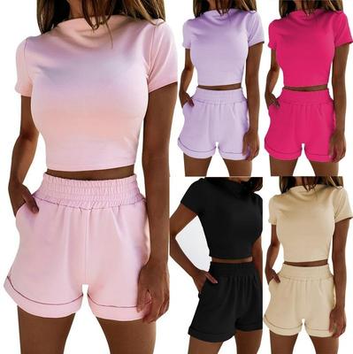 2023 New Women's Casual Suit Short-sleeved High-waist Cropped Shorts Suit Sports Two-piece Suit