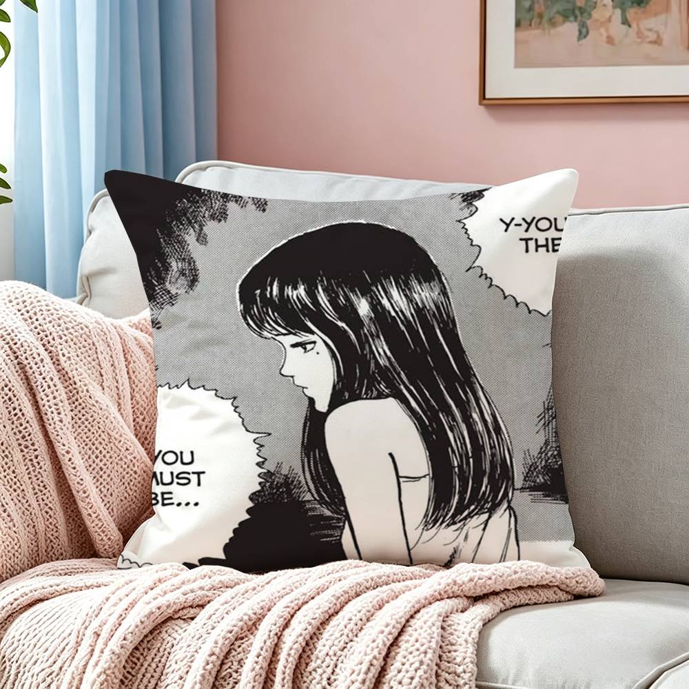 Junji Ito Tomie Retro Kawakami Square Doublesided Printed Pillow Case Bedroom Bedside Pillow Sofa Cushion Cover