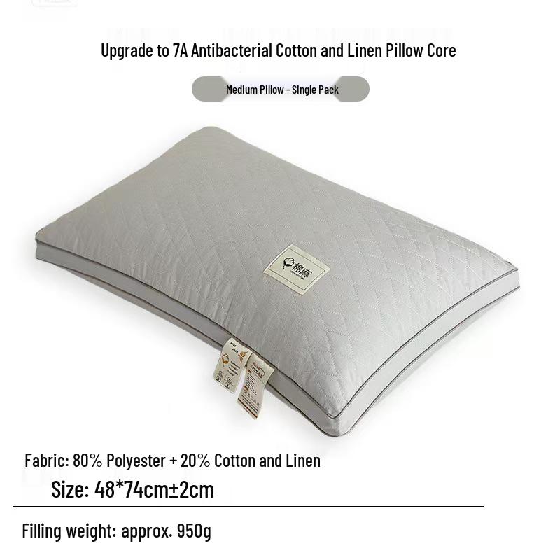 Antibacterial Cotton Linen Pillow for Neck Protection & Cervical Spine Support - Single Dormitory Use
