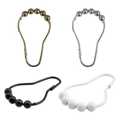 Stainless Steel Beaded Roller Shower Curtain Rings Rustproof 5 Beaded Shower Rod Hook For Bathroom Decoration