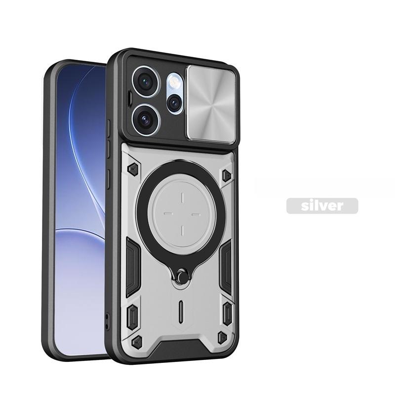 For OPPO Reno 15 F FS 5G Slide Camera Protection Armor Phone Case For OPPO Reno 15 Pro Max Car Magnetic Holder Metal Ring Cover