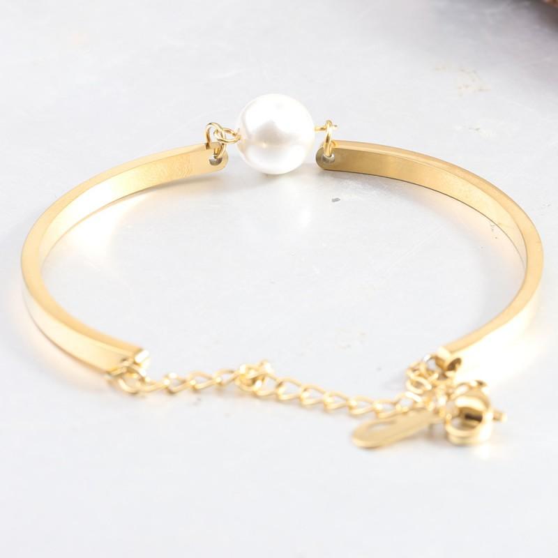 Stainless Steel Bracelet With Smooth 3mm Sea Shell Bead Minimalist Design Women Fashion OL Jewelry