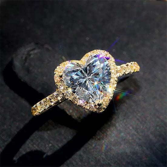 Cubic Zirconia Heart Ring Rhinestones Band Women Ring Sparkling Engagement Ring Wedding Anniversary Gift for Her Wife Girlfriend
