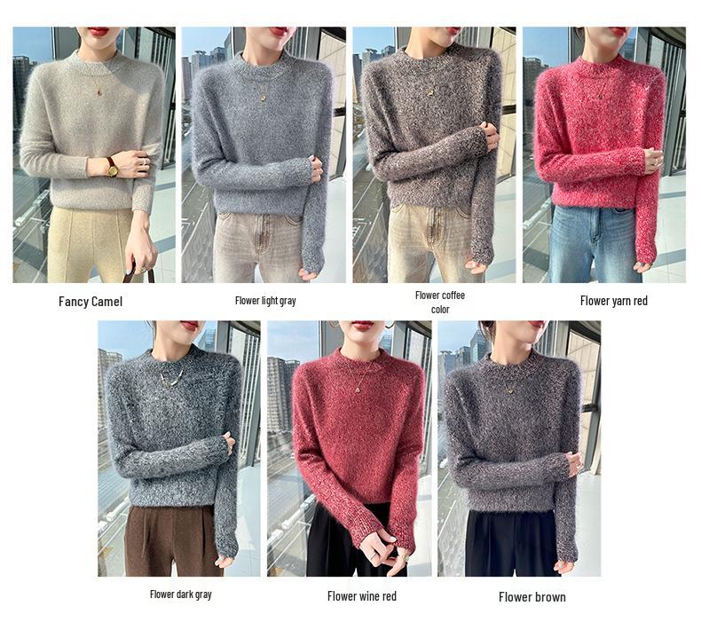 Lekasha Women's Mink Cashmere Marled Yarn Drop Shoulder Knitwear for Autumn/Winter