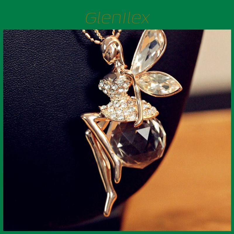 Timeless Fashion Women Crystal Fairy Angel Wing Pendant Long Chain Necklace Gift