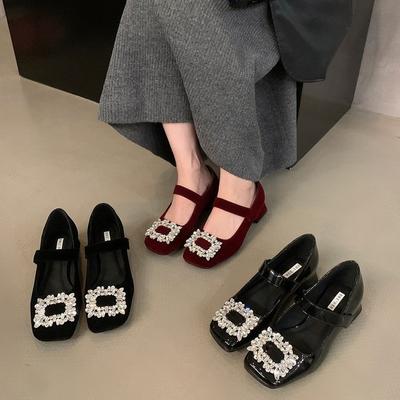 French Evening Breeze Temperament Thick Heel Mary Jane Shoes Foreign Style Rhinestone Fairy Retro Commuter High Heel Single Shoes