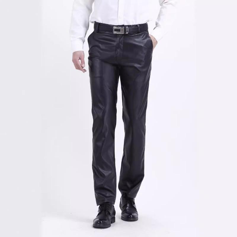 Mens Loose Thin Pu Leather Casual Waterproof Stain Resistant Work Long Pants
