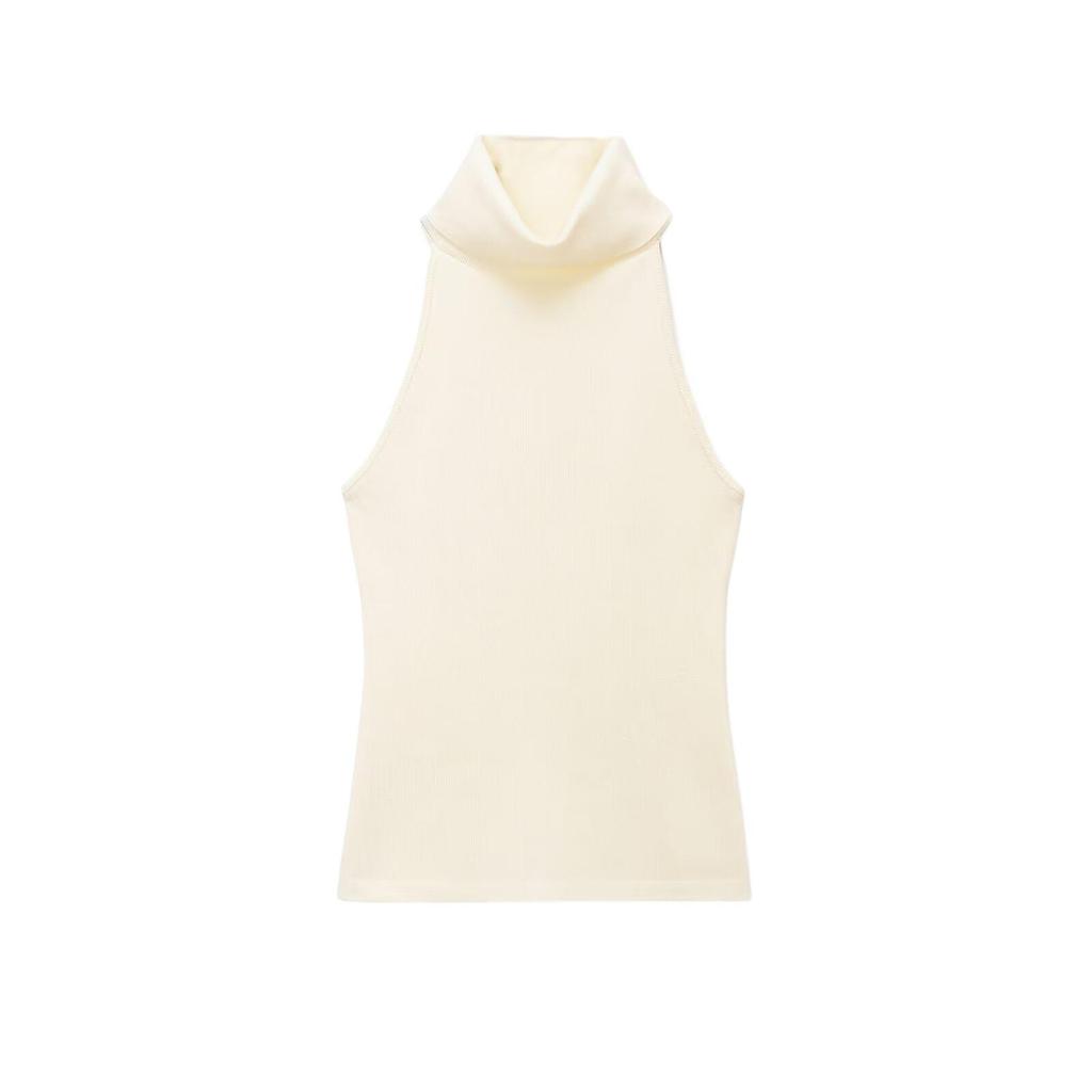 European Style Women's Sleeveless High Neck Top - Blue, Black, White (Style 66761)