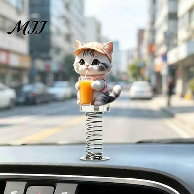 Decorative Figures for Car Center Consoles Cute Cat/Dog Dashboard Ornaments, 2D Flat Acrylic Decorations Cartoon Dog or Cat Interior Accessories with