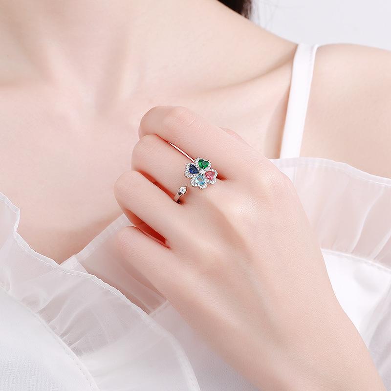 Rotating Four-leaf Clover Zircon Adjustable Open Ring Does Not Fade Ring Women's Niche High-end Light Luxury Index Finger Ring 2026