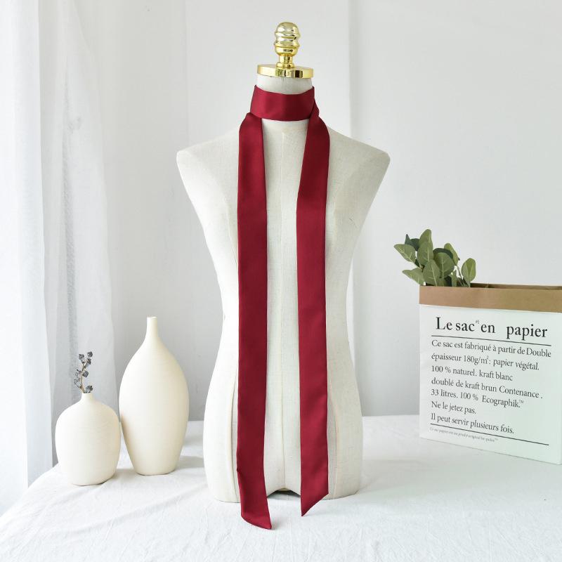 5X200Cm Satin Silk Narrow Scarf Neckerchief Solid Neck Scarves Long Silk Thin Scarf Head Neck Hair Band Bag Ribbon Headbands Diy