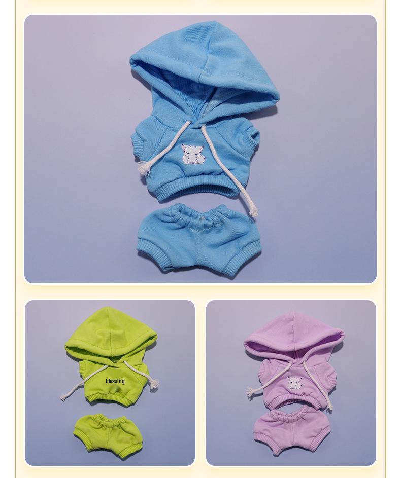 Labubu Hoodie Set: Einfarbige Puppenkleidung mit Anhänger für Erste & Dritte Generation, 17cm austauschbare Plüsch-Merchandise.