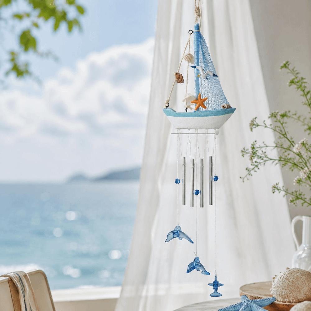 Shell Star Nautical Sailboat Wind Chime Tassel Hanging Ornaments Small Boats Models Home Decor