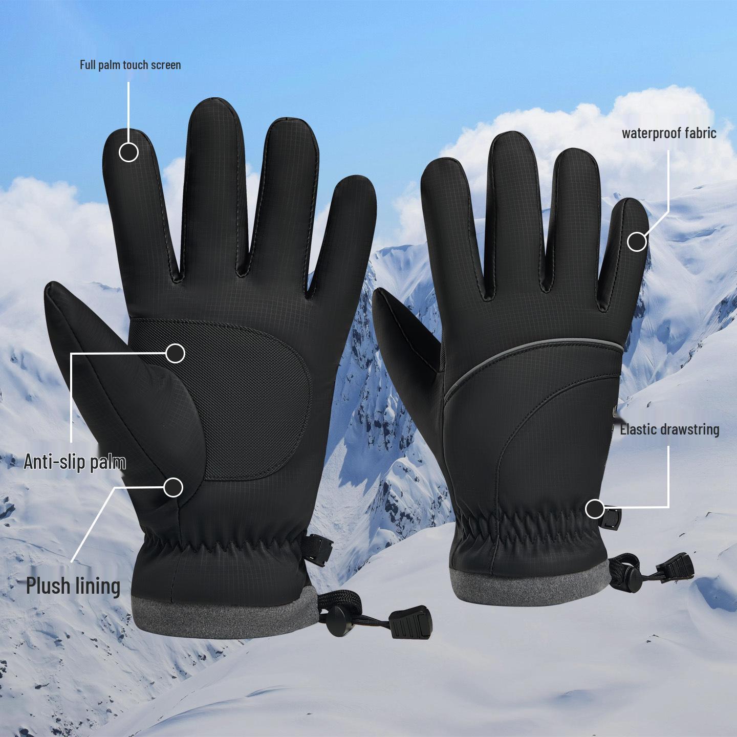 Winter French Retro Ski Gloves: Velvet-Lined, Touchscreen-Compatible, Waterproof, Windproof, Non-Slip, Warmth for Students S