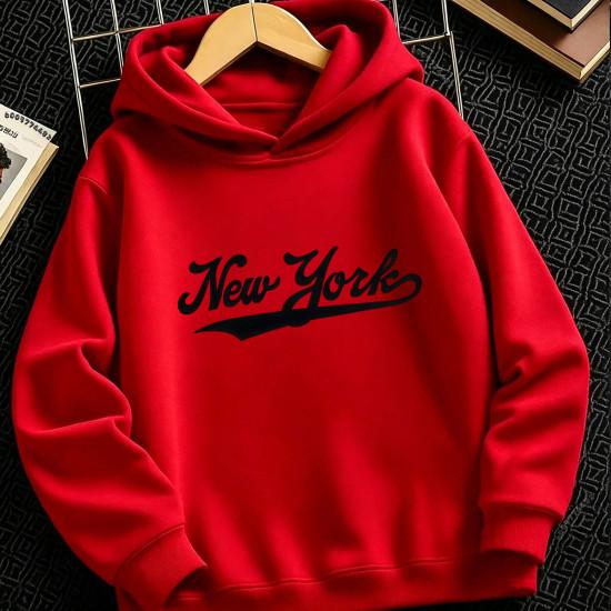 Vintage Letter New York Kids Hoodie Casual Loose Pullover Hooded Sweatshirt for Children