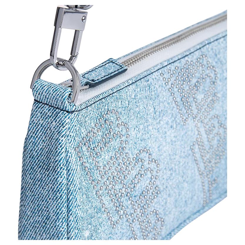 By Far Rachel Printed Pattern Zipper Closure Leather Tote Shoulder Bag Medium Women bags Denim-Blue 23CRRCLSPRHCCEMED-152696