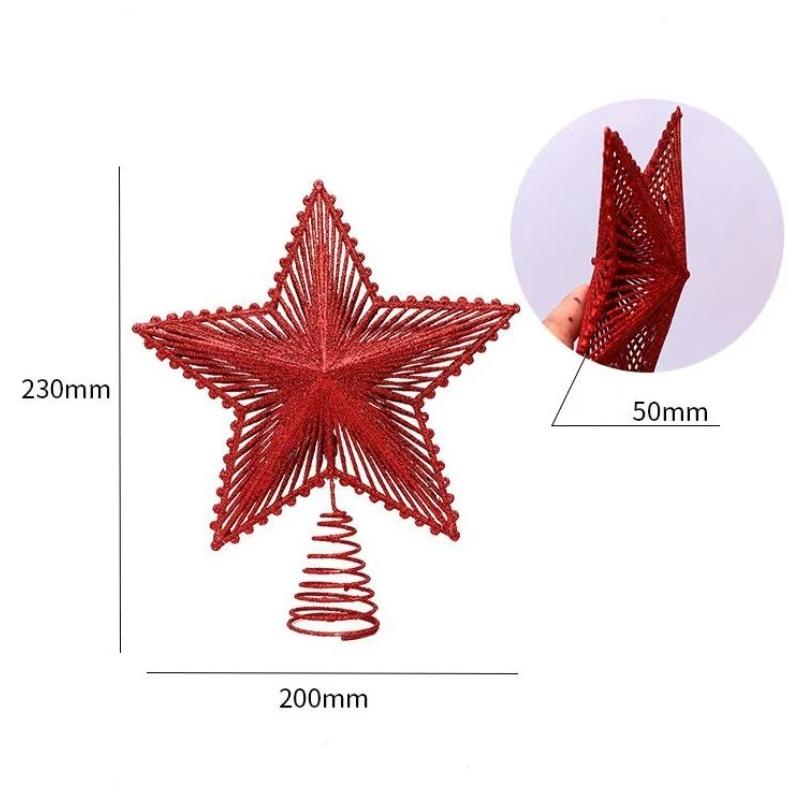 Three Dimensional Five Pointed Star Christmas Tree Top Gold Glitter Iron Decorations Christmas Window Scene Layout