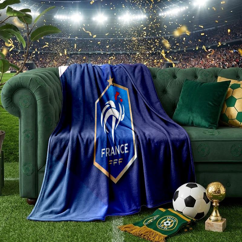 France Football Emblem Throws Blanket Flannel Blankets Plush for Couch Bed Gifts for Men Women Travel picnic blanket Christmas fan gifts