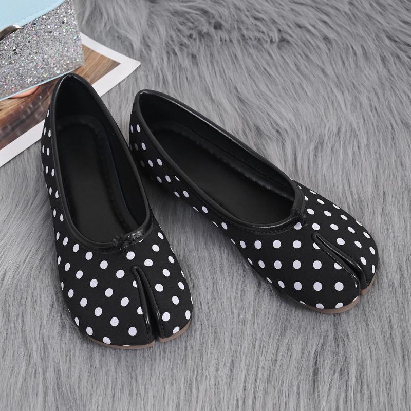 Tabis Ninja Boty Černé Puntíkované Baleríny Dělená Špička Mokasíny s Mašlí Dámské Mary Janes Baleríny Zapato Mujer