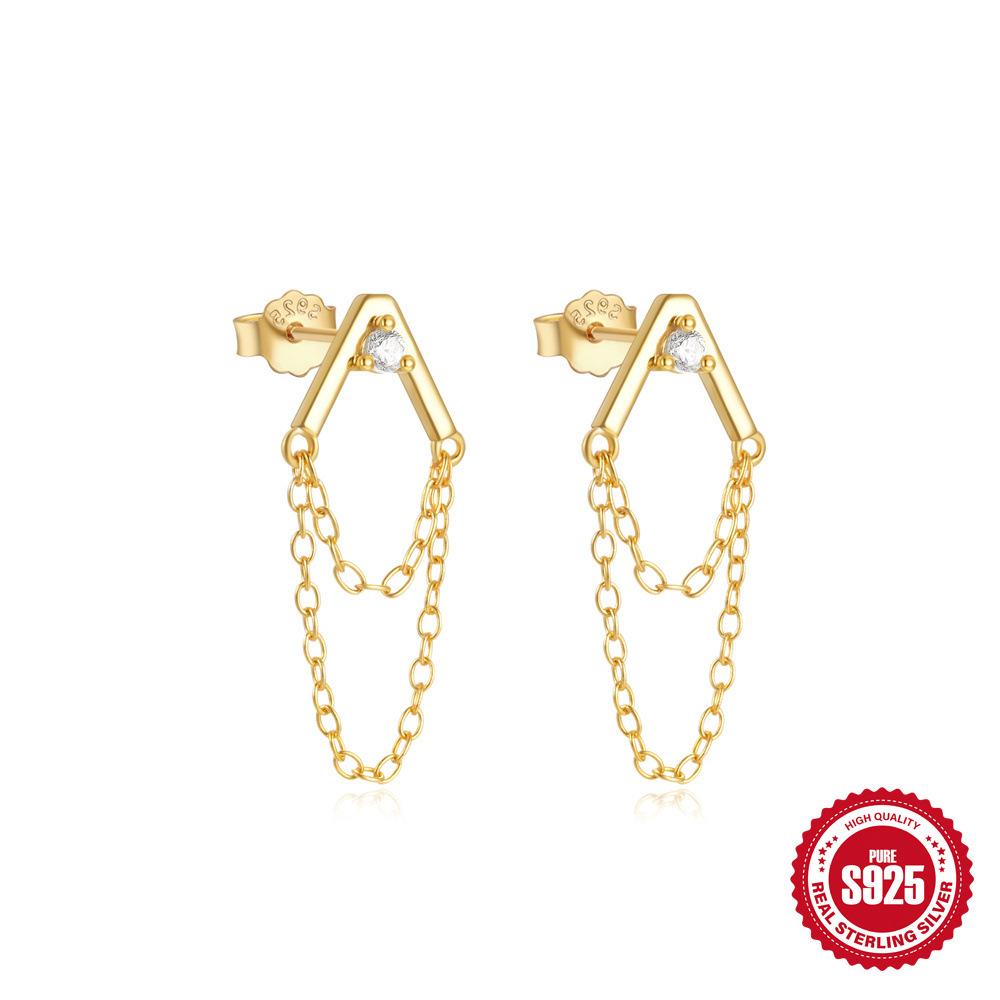 

Модные женские серьги из стерлингового серебра 925 пробы с персонализированной простой бриллиантовой цепочкой, бахромой в виде звезды и луны 925 Silver